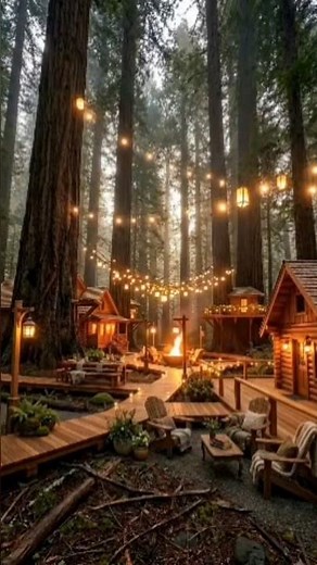 Would You Live in This Magical Redwood Forest Cabin Village? 🌲🏡#For more videos subscribe