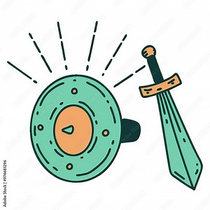 illustration of a traditional tattoo style shield and sword