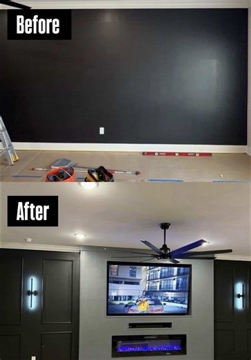 Custom MDF Media Wall Design with Electric Fireplace