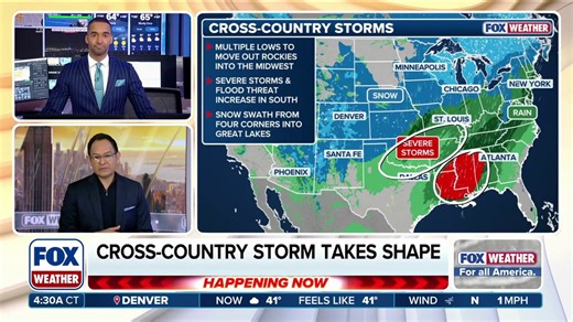Heavy rain and snow to cause nationwide impacts, triggering severe storm and winter weather alerts as pair of storms sweep from coast to coast