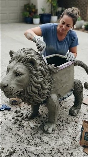 DIY Lion Cement Planter 🦁 | Amazing Concrete Flower Pot Making | Easy Garden Craft Tutorial
