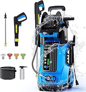 5000 PSI Electric Pressure Washer - 3.5 GPM Electric Power Washer with 4 Nozzles, Foam Cannon& 15-Level Pressure Adjustment High Pressure Washer Machine for Cars Home patios (Blue)