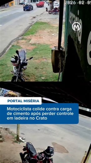 Portal Miséria/M1 on Instagram: "Um motociclista perdeu o controle do veículo e colidiu contra sacos de cimento em um galpão na Avenida Thomaz Osterne de Alencar, no Crato. O caso ocorreu na última quinta-feira (5) e foi registrado por câmeras de segurança. As imagens mostram o condutor descendo a Rua Lavras da Mangabeira antes de perder o controle. Pedestres que circulavam pelo trecho desviaram da trajetória da moto para evitar o impacto. O motociclista atravessou a avenida e parou ao atingir a