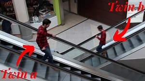 Twin teleportation escalator prank!