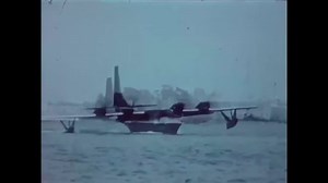 CIRCA - 1956 - A Convair R3Y Tradewind Flying Boat moves up a ramp at a United States Navy facility in San Diego, California.