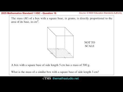 2025 Maths Std1 HSC Q16 Solve worded direct variation problem involving mass of similar 3D shapes