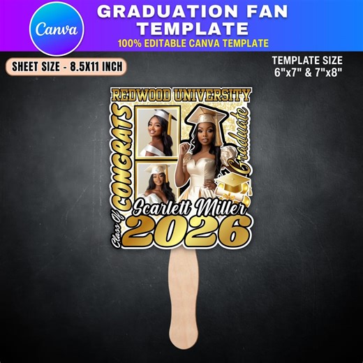 Class of 2026 Golden & Black Graduation Fan | Elite Senior Celebration Hand Fan | Prestigious Photo Tribute |graduation Party Decor - Etsy