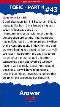 TOEIC Listening Part 4 - Vol.43 | Improve your Toeic score with Mini Talks | 日本のTOEIC学習者向け