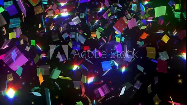 Bright confetti bursts from a party popper in a vivid 4K animation, creating a lively and energetic celebration effect.