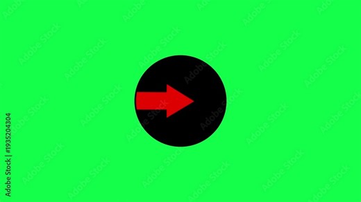 Abstract animation of a red arrow moving to the right in a cercle on green background. Right directional arrow Loop Animation. Animated arrows for the overlay video layer