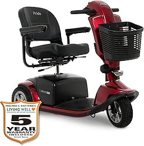 Pride Victory 10.2 3-Wheel Mobility Scooter, 400 Lbs. Weight Capacity, with 5-Year Extended Warr (Candy Apple Red, 20 x 18 Folable Seat with Sliders)