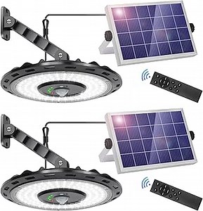 ropelux Solar Lights Outdoor Indoor, 3000LM Dimmable 5 Modes (2 All Day Modes) Motion Sensor Solar Shed Barn Light with Remote IP65 Waterproof for Gazebo Yard Patio Security Lighting, 2 Pack