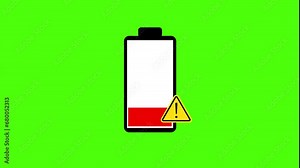low battery warning animation low battery animation flashing red, low battery warning green screen animation looping alpha 4k
