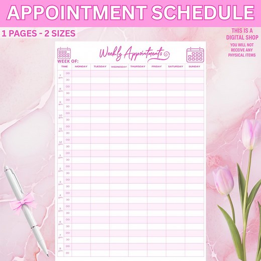 Weekly Appointment Schedule | Planner Page | Time Block Schedule | Printable Weekly Log | Editable PDF Sheet|2 Sizes|weekly Planner Schedule - Etsy