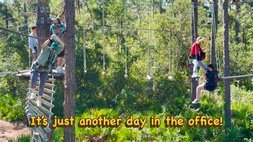 Just another day at the office! The Scramble Course can surprise you, but our guides are always ready with a safe rescue and a good laugh. Adventure stays fun when the team is this good. #treeumph | TreeUmph! Adventure Course
