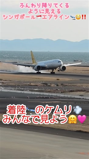 🟢中部国際空港✈️‼️🇸🇬シンガポールエアラインの着陸🛬をみんなで見よう🤗🩷ケムリ🛩️💨もお楽しみください♪🥰#飛行機 #aviation #aircraft #shorts