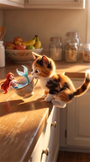 🐾 Tiny Mermaid Kidnapped by Mischievous Kitten! 🐱✨ | #Cat #mermaid #shorts