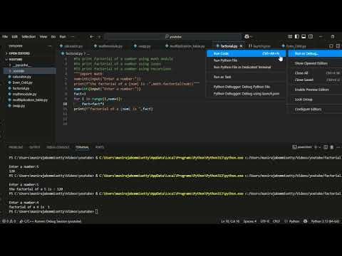 PRINT FACTORIAL OF A NUMBER IN PYTHON USING DIFFERENT METHODS.