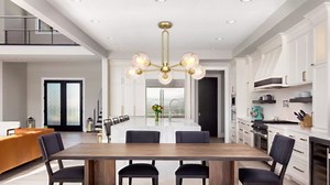 Globe Chandelier Pendant Lighting, Gold Modern Large Semi-Flush Ceiling Light Fixture with Clear Glass, 5-Light Sputnik Light Fixture Dining Room, for Kitchen Living Room Bedroom