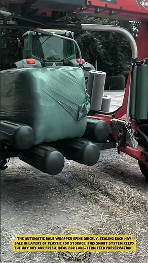 The process of wrapping hay bales with an automatic bale wrapper