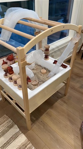 10K views · 47 reactions | A good sensory table brings me so much joy as a preschool teacher! ✨ These connecting tubes are a game-changer—my son can’t stop experimenting with putting things down the tubes, and I love that they connect neatly into the jars. Today we’ve filled it up with kinetic sand, mini bricks, and stacking see-through containers. Everything here can be found on my Amazon storefront! | Preschool Vibes | Facebook