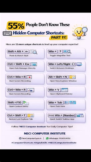 People Don't Know These Hidden Shortcuts key's #computer #education #keyboard | NECI Computer Institute