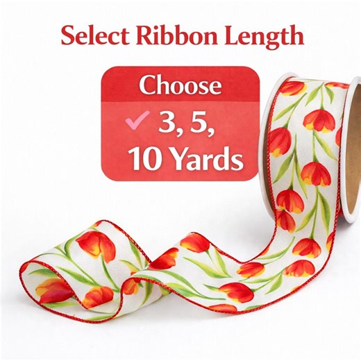 Red Tulip Wired Ribbon 2.5” – Floral Ribbon by the Yard, Spring Tulip Ribbon for Wreaths, Bows, Easter Decor, Choose 3, 5 or 10 Y - Etsy