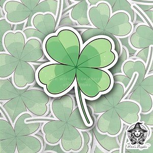 Lucky Four Leaf Clover Sticker | St Patrick's Day Sparkle Shamrock Good Luck Charm | Irish Green Magic Digital Art Waterproof Decal | Bujo - Etsy