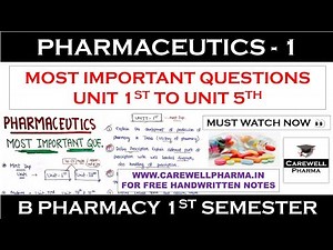 pharmaceutics 1 b pharmacy 1st semester || Pharmaceutics important questions || Carewell Pharma