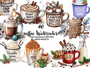 Watercolor Coffee Clipart Bundle | Coffee PNG | Latte Art, Mug, Espresso Cup, Coffee Beans | Digital Download - Etsy