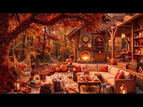 Soft Morning Jazz at Cozy Fall Coffee Shop Ambience by the Forest 🍂 Relaxing Jazz Music for Studying