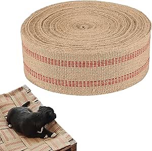 3.5" 33 Yards Craft Jute Webbing Tape | Jute Webbing Upholstery Natural Burlap with Red Stitching for Upholstery, Crafts, Chairs