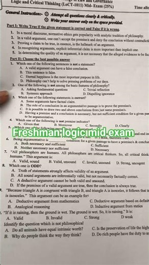 #freshman #logic and critical thinking mid exam