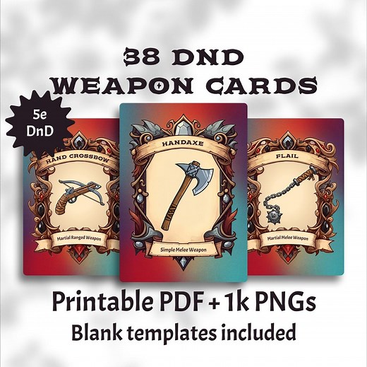 Dnd 5e Weapon Cards – 38 Printable Reference Cards for Simple & Martial Weapons - Etsy