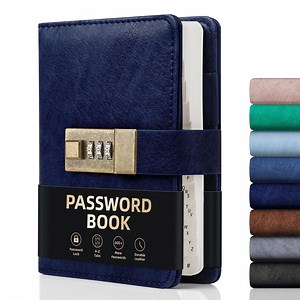 WEMATE Lockable Blank Diary & Journal, Dark Blue, 4.33 x 6.18 inch, Alphabetical Tabs 600 Password Spaces 1 Count