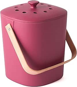 Bamboozle Countertop Compost Bin Kitchen | 1 Gallon | Odorless Composting Bin with Filters | Indoor Compost Bin with Lid | Plant Based Kitchen Composter for Food Scraps & Waste Recycling | Pomegranate