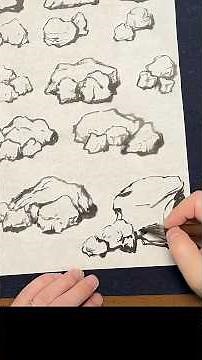社長、芥子園画伝を見て石を描く【水墨画】