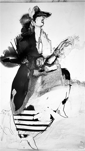 ROB UNETT on Instagram: "When I’m practising / playing with my process, I always work best from a subject, life drawing or a photo of someone I know . The other day @suedraylcf (who I have known for years) posted this amazing photo of herself, that fed right into my love of black and white and vivid silhouettes . I’ve been trying out fast masking techniques for a project I’m working on, and so far they have all gone wrong, but thought i’d keep testing using Sue’s selfie as a reference . While th