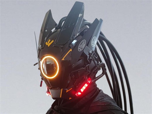 Orange LED CYBERPUNK MASK – Futuristic Techwear Mask With Dread Cables | Sci-fi Cosplay Mask, Dystopian Costume Accessory - Etsy UK