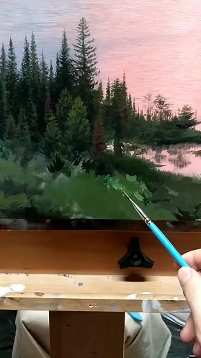 Almost done with my new painting 🎨#art #paintit #stunning #whataview #artist #bobross #mountains