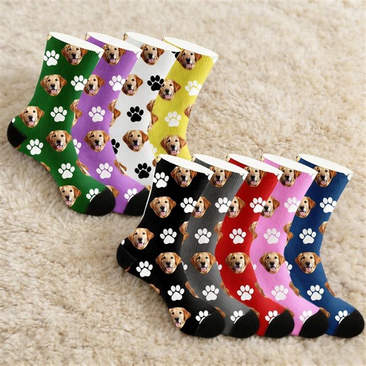 Custom Pet Avatar Socks – Personalized Face, Paw Print Mid-Calf Wearables
