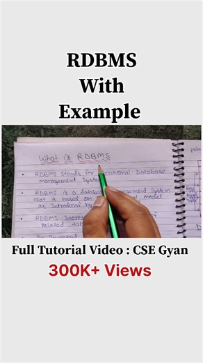 Cse Gyan on Instagram: "Learn RDBMS (Relational Database Management System) with a simple example in just seconds 🚀 Perfect for CSE students, DBMS beginners, and exam prep. 📖 📚 Notes: https://csegyan.com/ or Mail: csegyanquery@gmail.com For the full video, watch it on our channel Youtube : CSE GYAN or CS Engineering Gyan #RDBMS #DBMS #Database #CSE #ComputerScience EngineeringStudents SQL RelationalDatabase DBMSConcepts CSGyan CSEGyan TechReels StudyReels Shorts YouTubeShorts InstagramReels L