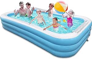 Inflatable Swimming Pool- 120''X 72'' X 22'' Thickened Full-Sized Family Pool for Kids and Adults Outdoors Backyard Summer Water Party Blue Large-Blue