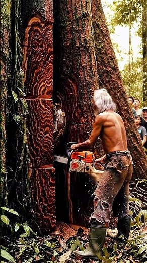 Snake Escapes From Cut Tree! #woodworking#chainsaw#treecutting