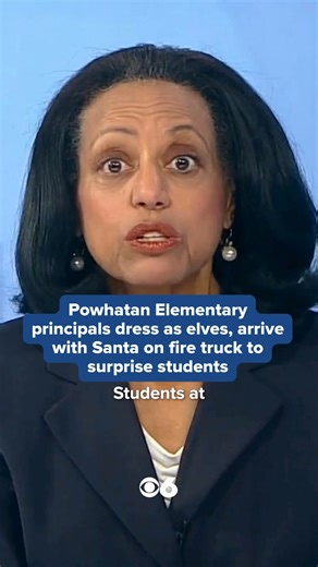 ❤️🎅 Students at Powhatan Elementary School got a special surprise Thursday morning when their principal and assistant principal showed up dressed as elves alongside Santa Claus on a fire truck to greet them as they started their school day. Story link in comments. | WTVR CBS 6 News