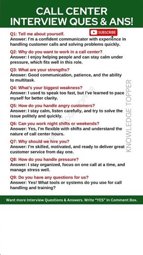 Call Center Interview Questions and Answers | Call Center Job Interview Questions and Answers