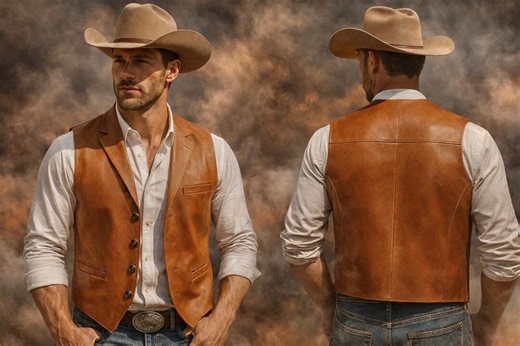 Handmade Tan Brown Leather Cowboy Vest: Western Ranch Wear - Etsy