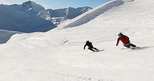 Panorama Alpine Skiing Two Male Ski Stock Footage Video (100% Royalty-free) 1075489646 | Shutterstock
