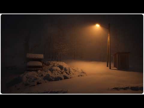One Streetlamp Left On: Spatial Blizzard Swallows a Forgotten City Street | Windy ASMR