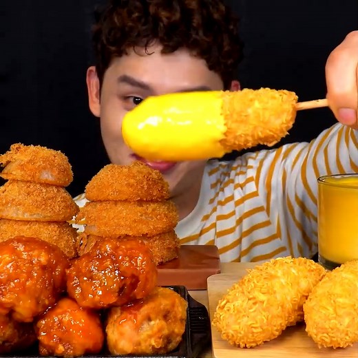 Crispy Corn Dog With Onion Ring Cheese Ball🧀MuKBang~!! | Bonggil eating